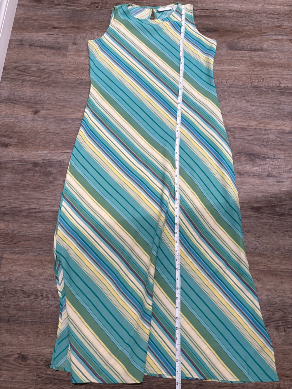 Liz Claiborne Silk Teal and Yellow Striped Maxi Dress - Picture 9 of 13